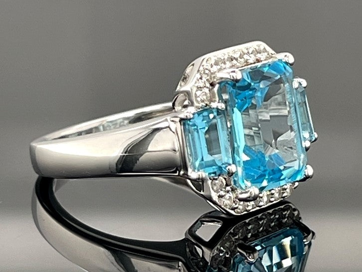 RING AUS 925/- SILBER RHODINIERT MIT SWISS BLUE TOPAS & ZIRKON