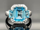 RING AUS 925/- SILBER RHODINIERT MIT SWISS BLUE TOPAS & ZIRKON