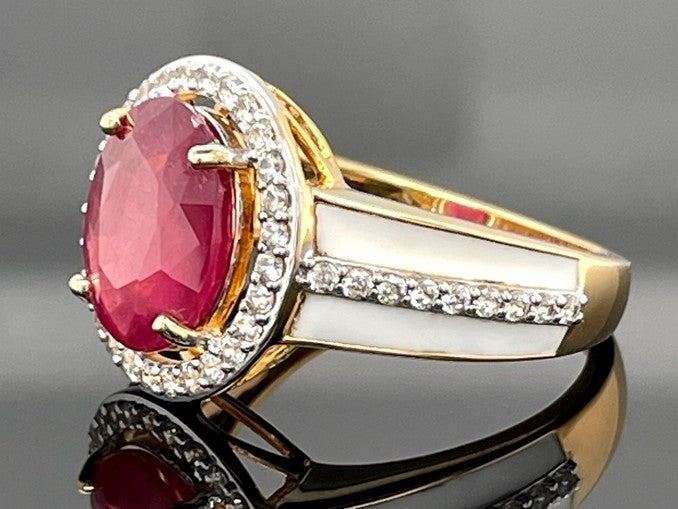 RING AUS 925/- SILBER VERGOLDET MIT RUBIN & ZIRKON