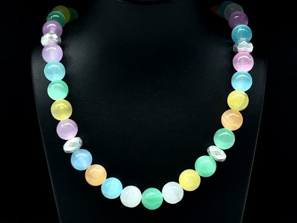 COLLIER 925/-SILBER RHODINIERT MIT SELENITH BEH. & HÄMATIT BEH.