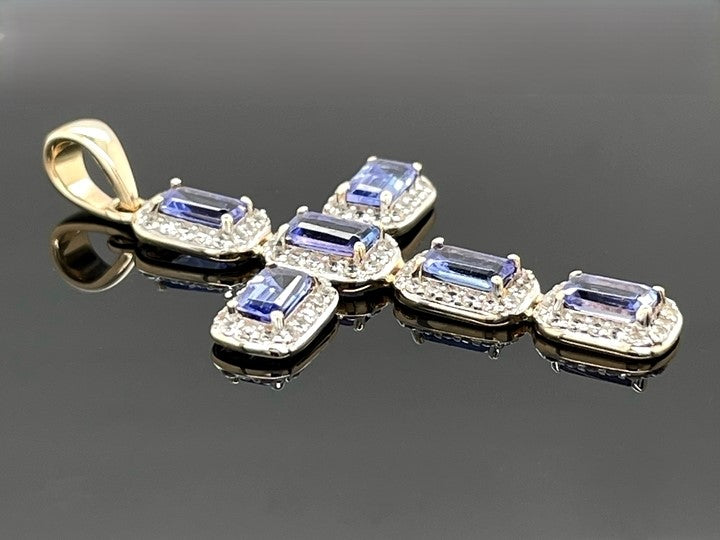 ANHÄNGER AUS 375/- GELBGOLD MIT TANSANIT & ZIRKON