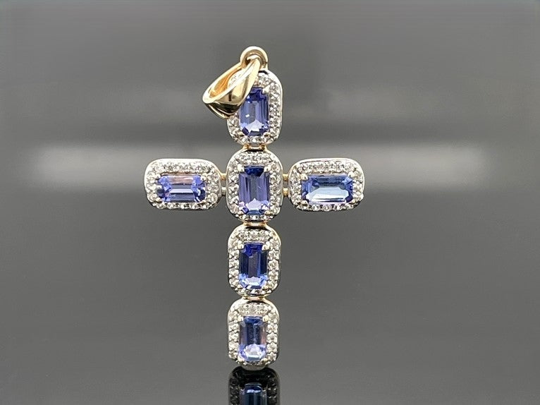 ANHÄNGER AUS 375/- GELBGOLD MIT TANSANIT & ZIRKON