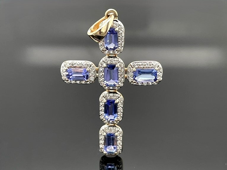 ANHÄNGER AUS 375/- GELBGOLD MIT TANSANIT & ZIRKON