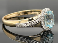RING AUS 585/- GELBGOLD AQUAMARIN & DIAMANTEN