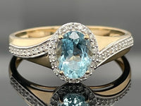RING AUS 585/- GELBGOLD AQUAMARIN & DIAMANTEN