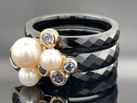 RING SET GR. 17 (CA.53) AUS 375/- GELBGOLD & KERAMIK MIT TANSANIT & SWZP