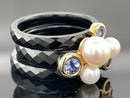 RING SET GR. 17 (CA.53) AUS 375/- GELBGOLD & KERAMIK MIT TANSANIT & SWZP
