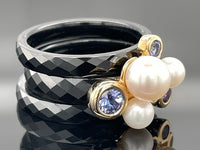 RING SET GR. 17 (CA.53) AUS 375/- GELBGOLD & KERAMIK MIT TANSANIT & SWZP
