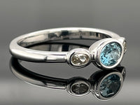 RING AUS 925/- SILBER RHOD. MIT MIT "SANTA MARIA" AQUAMARIN & ZIRKON (ges.ca. 0,49 ct.)