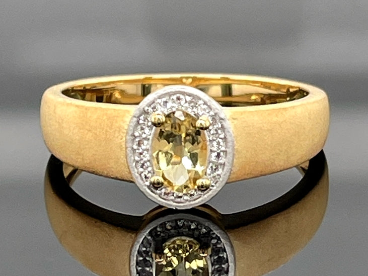 RING GR.19 (CA.60) AUS 925/- SILBER VERGOLDET MIT GOLDBERYLL & ZIRKON