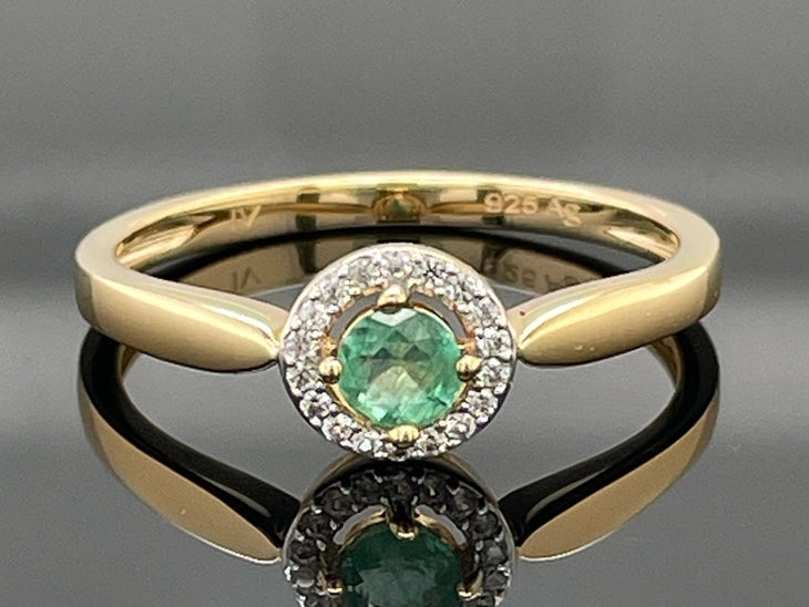 RING AUS 925/- SILBER VERGOLDET MIT SAMBIA SMARAGD & ZIRKON