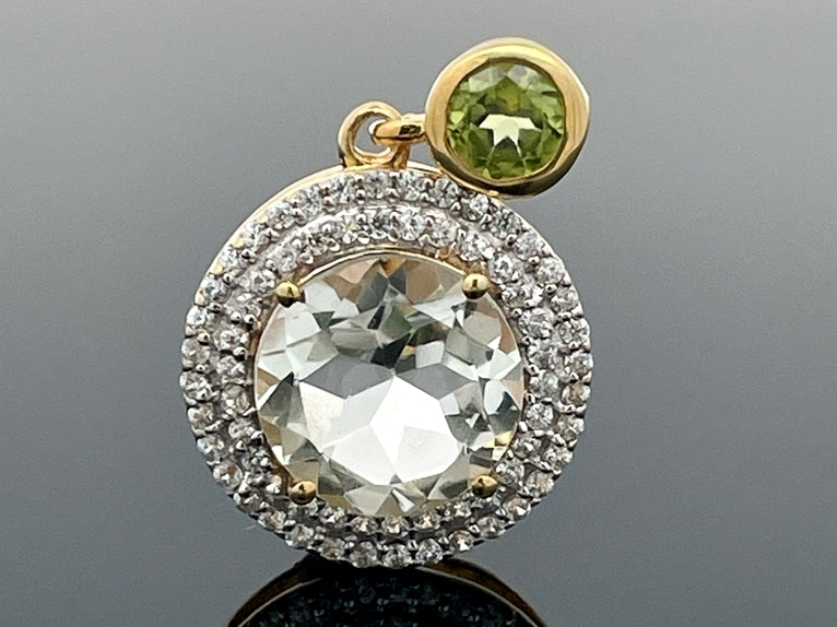 ANHÄNGER AUS 925/- SILBER VERGOLDET MIT PRASIOLITH, PERIDOT & ZIRKON