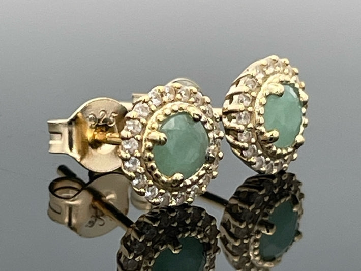 OHRSTECKER AUS 925/- SILBER VERGOLDET MIT SMARAGD & ZIRKON