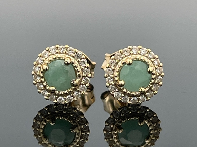 OHRSTECKER AUS 925/- SILBER VERGOLDET MIT SMARAGD & ZIRKON