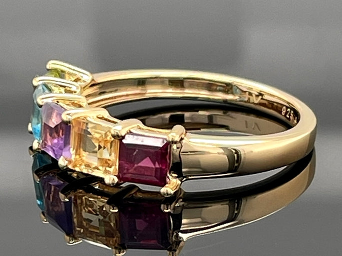 RING AUS 925/- SILBER VERGOLDET MIT MULTI EDELSTEINE