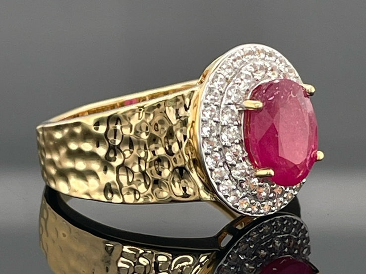 RING AUS 925/- SILBER VERGOLDET MIT SAMBIA RUBIN & ZIRKON