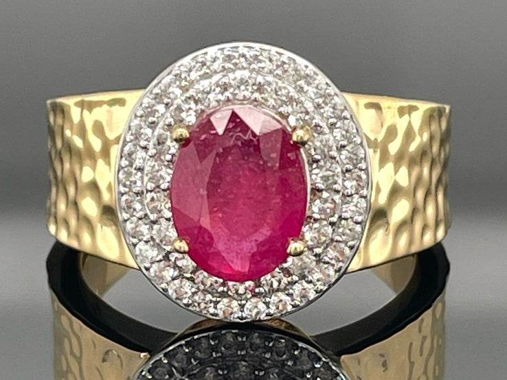 RING AUS 925/- SILBER VERGOLDET MIT SAMBIA RUBIN & ZIRKON