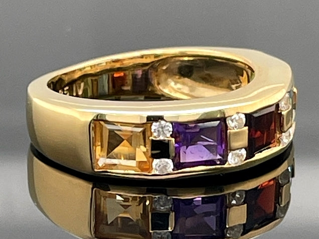 RING AUS 925/- SILBER VERGOLDET MIT MULTI EDELSTEINE