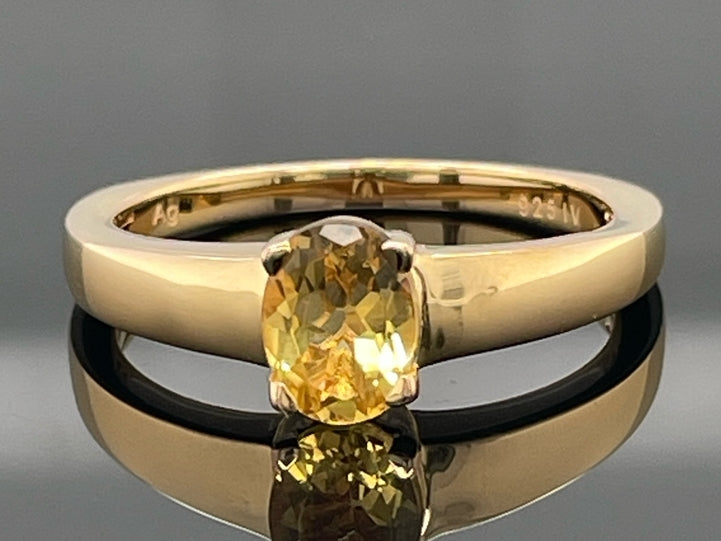 RING AUS 925/- SILBER VERGOLDET MIT GOLDBERYLL