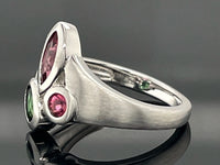RING GR. 16 (50) AUS 925/- SILBER RHODINIERT MIT RUBELLIT & TURMALIN