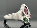 RING GR. 16 (50) AUS 925/- SILBER RHODINIERT MIT RUBELLIT & TURMALIN