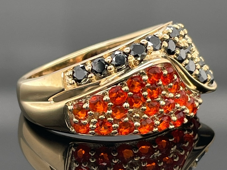 RING GR.17 (53)  AUS 375/- GELBGOLD FEUEROPAL & DIAMANTEN BEH.