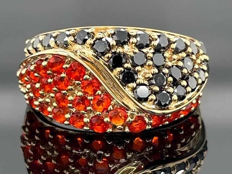 RING GR.17 (53)  AUS 375/- GELBGOLD FEUEROPAL & DIAMANTEN BEH.