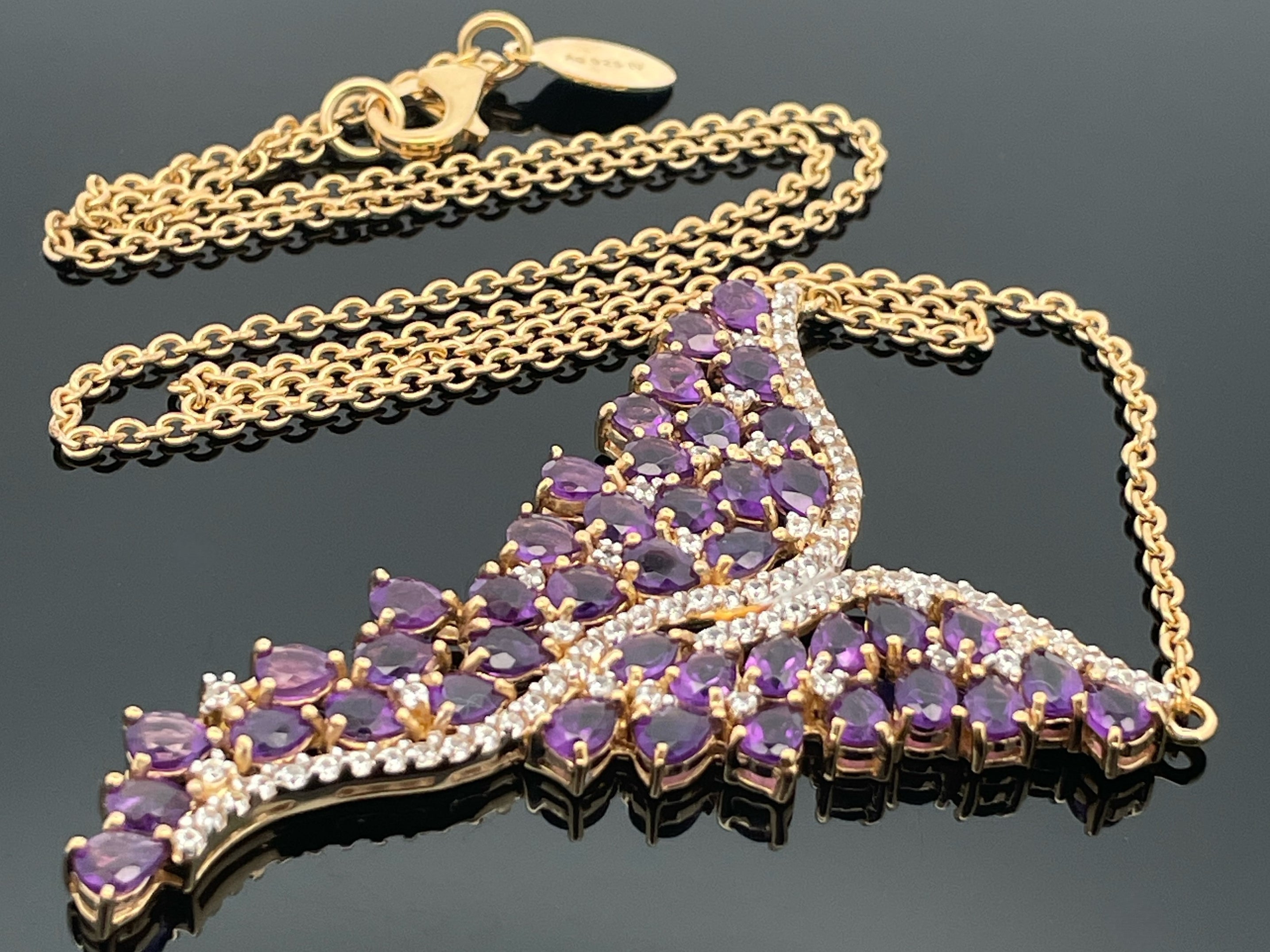 COLLIER & OHRSTECKER AUS 925/- SILBER VERGOLDET MIT AMETHYST & ZIRKON