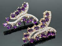 COLLIER & OHRSTECKER AUS 925/- SILBER VERGOLDET MIT AMETHYST & ZIRKON