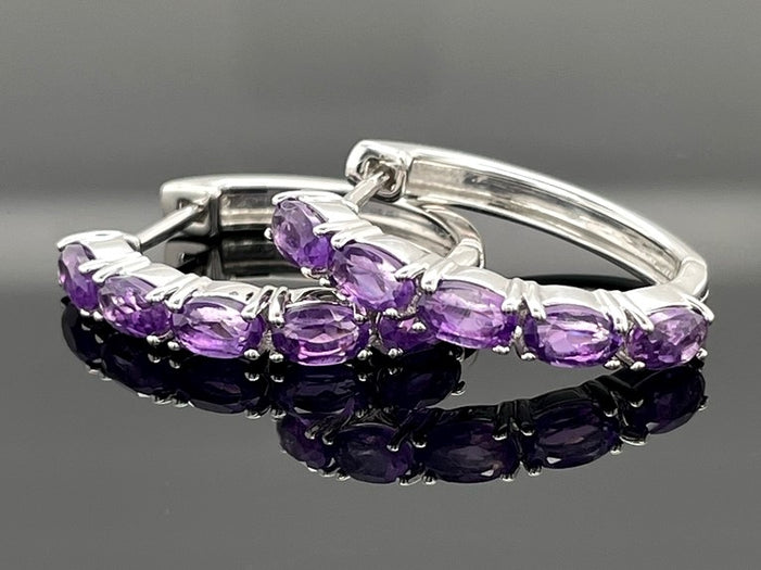 CREOLEN AUS 925/- SILBER RHODINIERT MIT AMETHYST