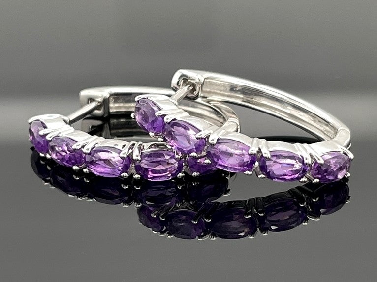 CREOLEN AUS 925/- SILBER RHODINIERT MIT AMETHYST