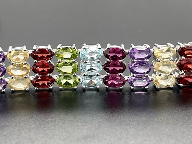 ARMBAND 925/-SILBER RHODINIERT MIT MULTI EDELSTEINE