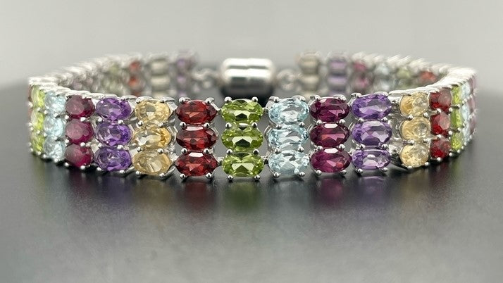 ARMBAND 925/-SILBER RHODINIERT MIT MULTI EDELSTEINE