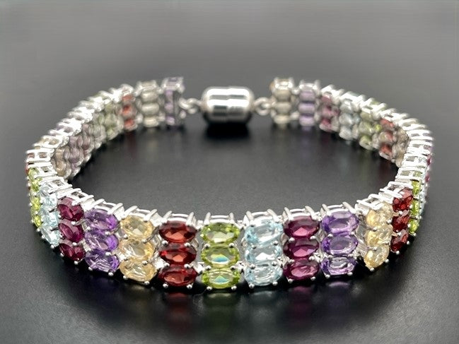 ARMBAND 925/-SILBER RHODINIERT MIT MULTI EDELSTEINE