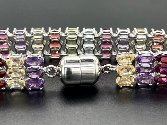 ARMBAND 925/-SILBER RHODINIERT MIT MULTI EDELSTEINE