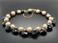 ARMBAND 375/- GELBGOLD MIT SPINELL BEH. & SÜßWASSERZUCHTPERLE BEH.