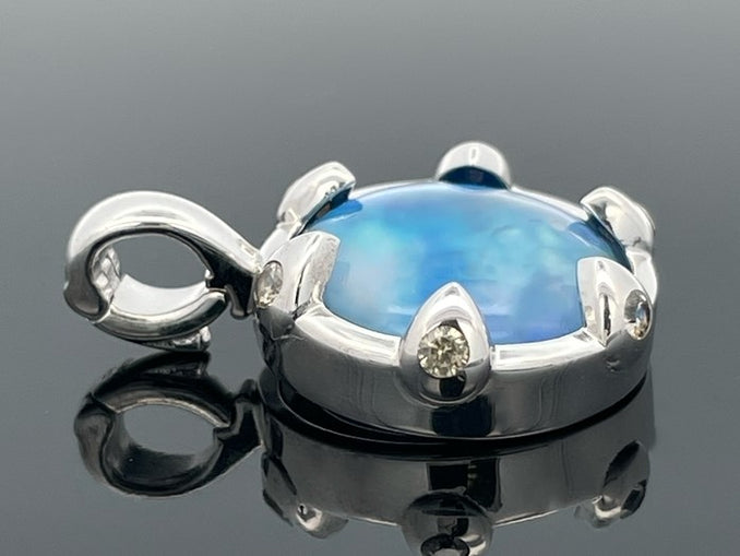 CLIP ANHÄNGER AUS 925/- SILBER RHODINIERT MIT BERGKRISTALL/PERLMUTT-DUBL.BEH. & ZIRKON