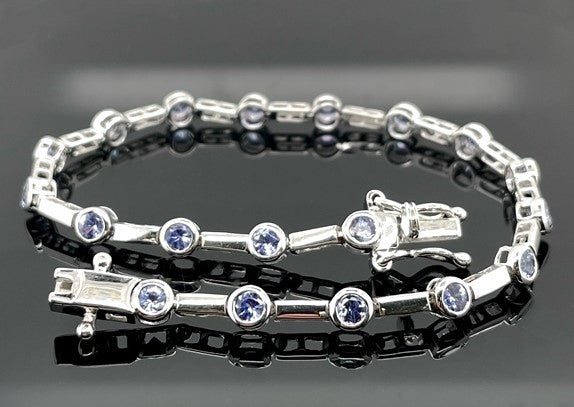 ARMBAND 925/-SILBER RHODINIERT MIT TANSANIT AAA