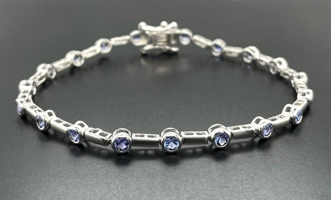 ARMBAND 925/-SILBER RHODINIERT MIT TANSANIT AAA