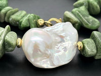 COLLIER 375/- GELBGOLD MIT CHROMDIOPSID & SÜßWASSERZUCHTPERLE