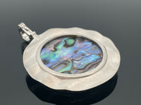 CLIP ANHÄNGER AUS 925/- SILBER RHODINIERT MIT ABALONE/BERGKRISTALL-DUBL. BEH.