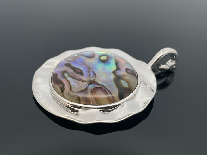 CLIP ANHÄNGER AUS 925/- SILBER RHODINIERT MIT ABALONE/BERGKRISTALL-DUBL. BEH.