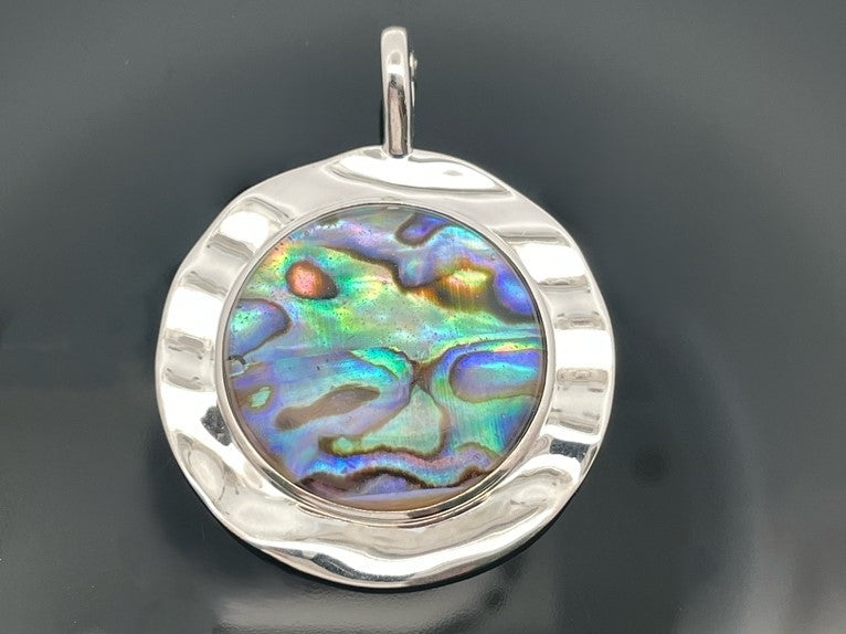 CLIP ANHÄNGER AUS 925/- SILBER RHODINIERT MIT ABALONE/BERGKRISTALL-DUBL. BEH.