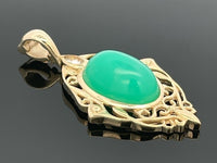 CLIP ANHÄNGER AUS 375/- GELBGOLD MIT CHRYSOPRAS, BERGKRISTALL & RHEINGOLD