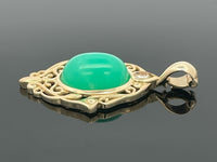 CLIP ANHÄNGER AUS 375/- GELBGOLD MIT CHRYSOPRAS, BERGKRISTALL & RHEINGOLD