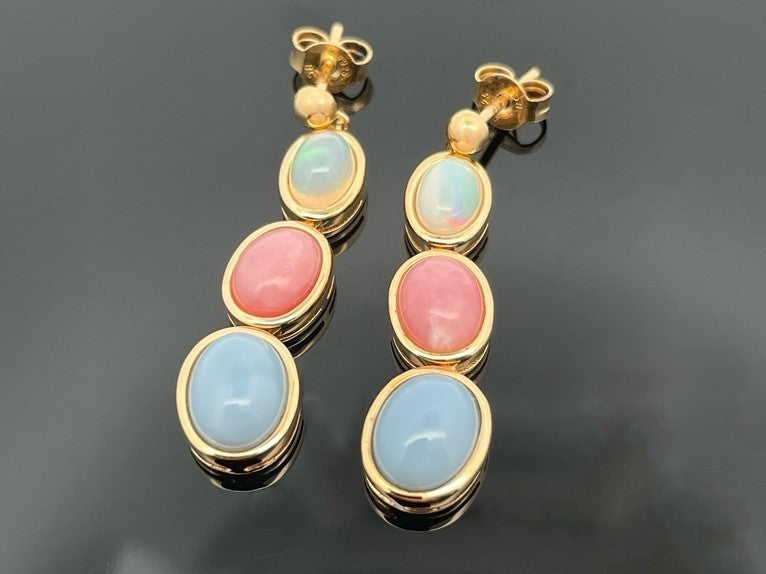 OHRHÄNGER AUS 925/- SILBER VERGOLDET MIT MULTI OPAL (GES. CA. 6,30 ct.)