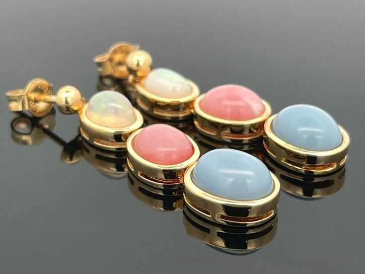 OHRHÄNGER AUS 925/- SILBER VERGOLDET MIT MULTI OPAL (GES. CA. 6,30 ct.)