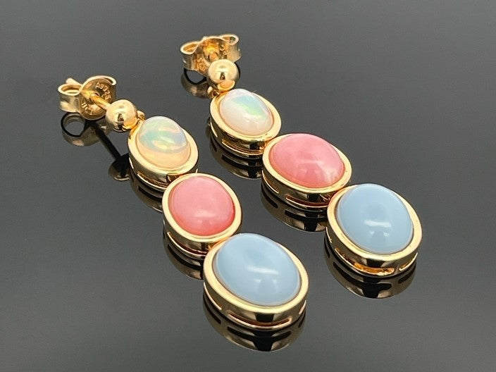 OHRHÄNGER AUS 925/- SILBER VERGOLDET MIT MULTI OPAL (GES. CA. 6,30 ct.)