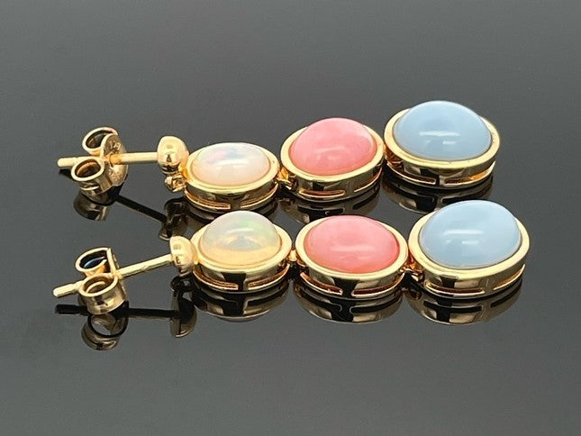 OHRHÄNGER AUS 925/- SILBER VERGOLDET MIT MULTI OPAL (GES. CA. 6,30 ct.)