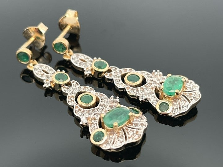 OHRSTECKER AUS 925/- SILBER VERGOLDET MIT SMARAGD & ZIRKON